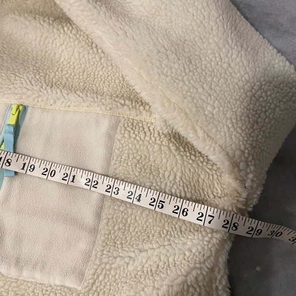 Gap Size XXL Cream Full Zip Teddy Fleece Jacket Blue Neon Pockets Mock Neck - Picture 11 of 12